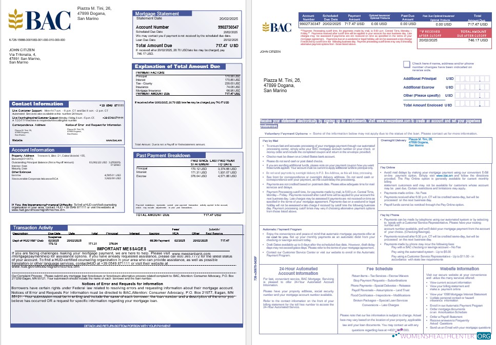 San Marino Banca Agricole Commerciale mortgage statement in Word and PDF formats 1 2